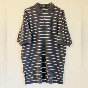 Vintage Ralph Lauren Men's Polo in Navy and White Striped Golf Shirt